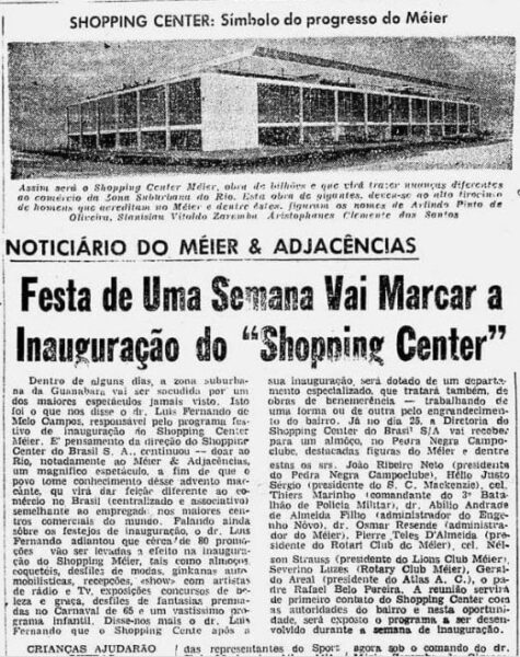 Matéria de jornal sobre a inauguração do Shopping do Méier, feita no diário de notícias, em 1965