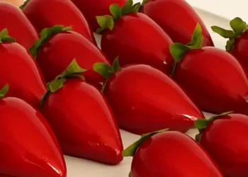 Diversos morangos do amor em uma prateleira