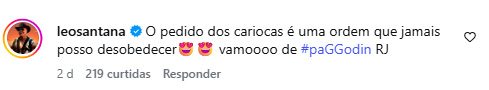 Comentário de Leo Santana no Instagram